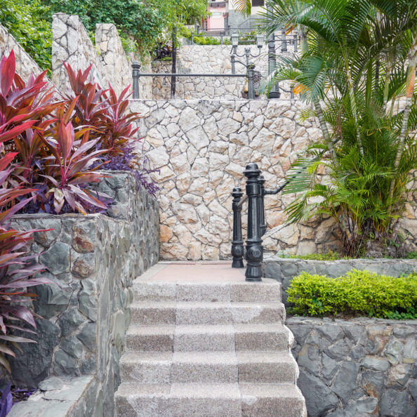 Stone wall and stairs in the city of Guayaquil, Ecuador.